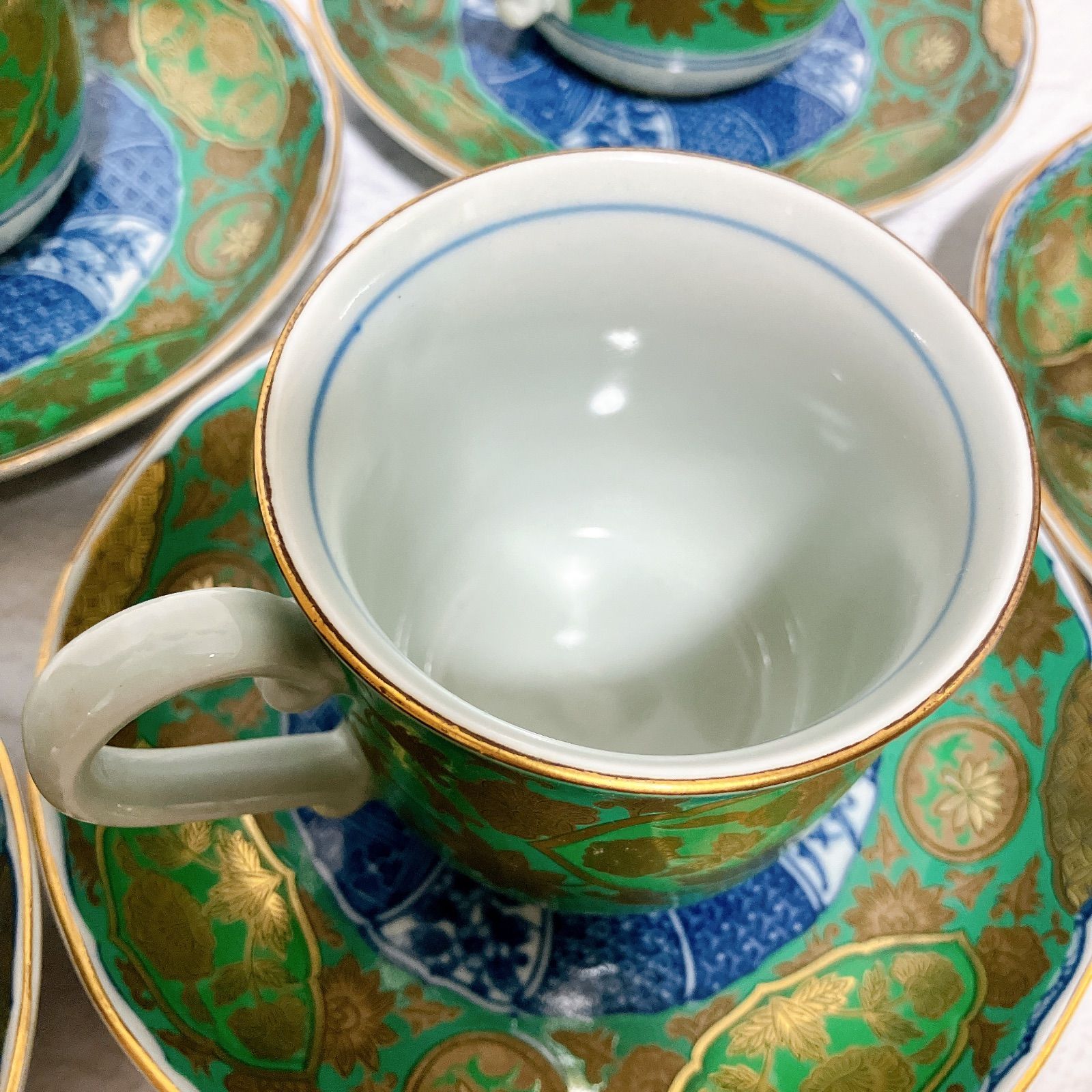 有田焼 青藍窯 カップ＆ソーサー 5客セット 古伊万里風 金彩 昭和