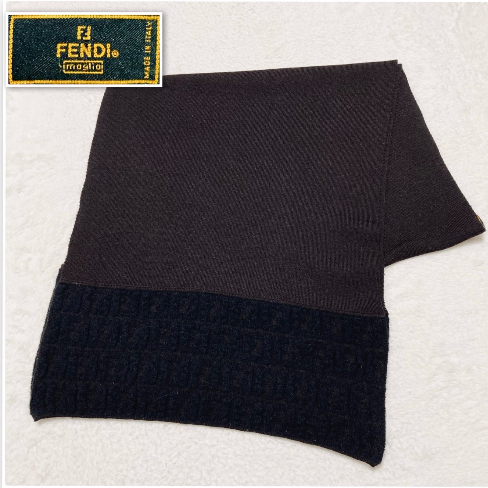 イタリア製 美品 FENDI フェンディ ズッカ マフラー ブラウン ブラック □良品□FENDI フェンディ マフラー ズッカ size42 イタリア製