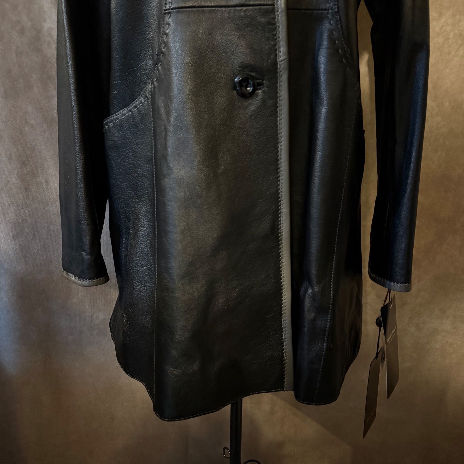 BALMAIN PARIS レザーロングコート サイズ9 M相当 ブラック 羊革