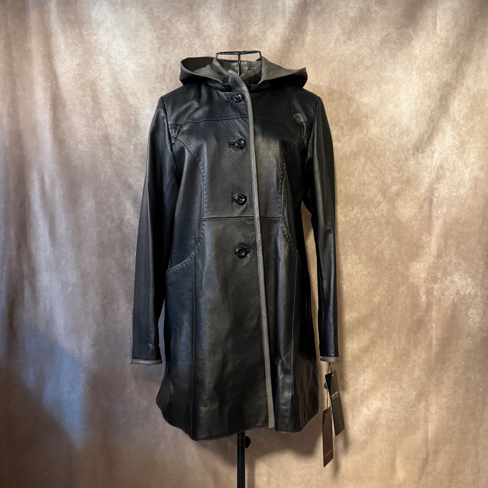 BALMAIN PARIS レザーロングコート サイズ9 M相当 ブラック 羊革