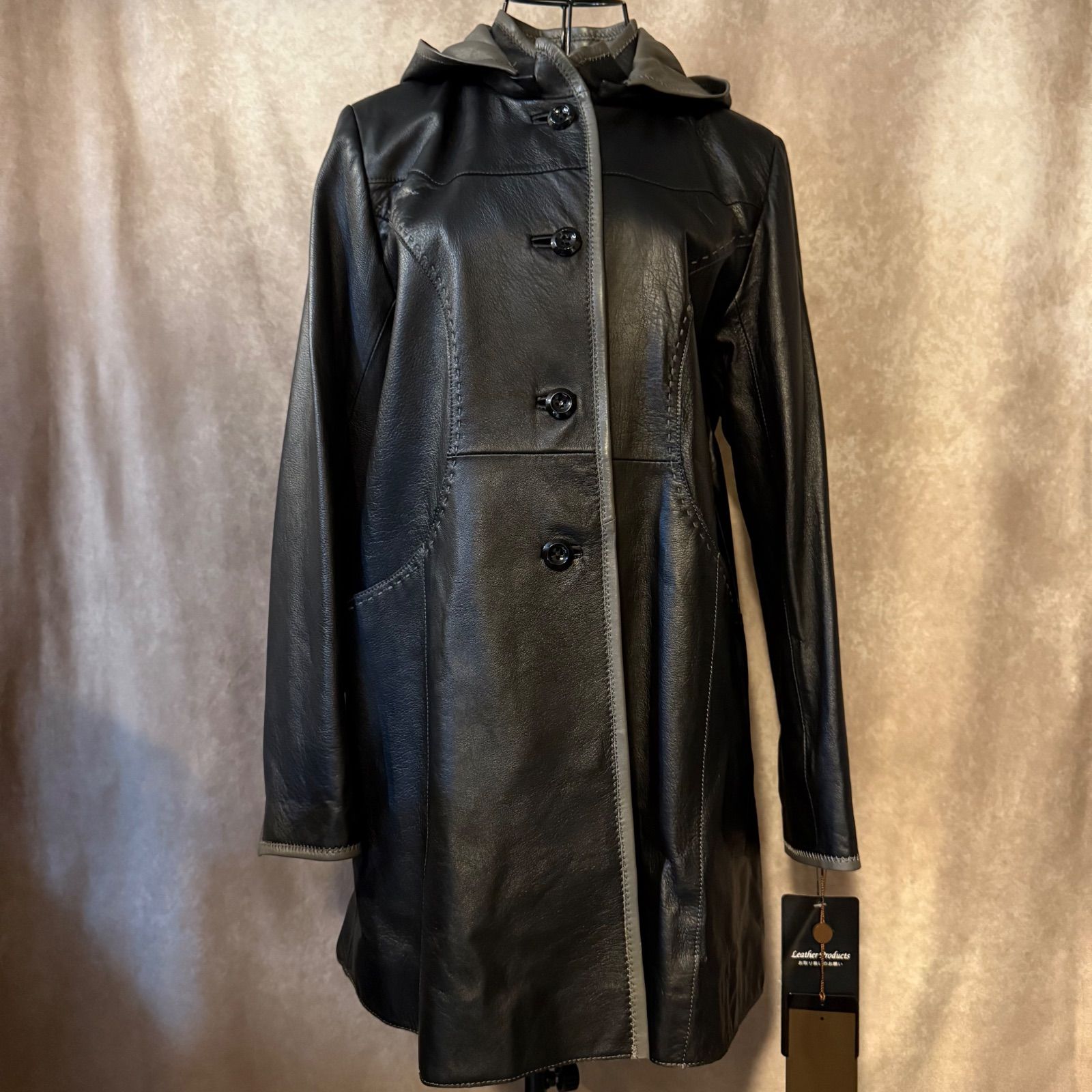 BALMAIN PARIS レザーロングコート サイズ9 M相当 ブラック 羊革