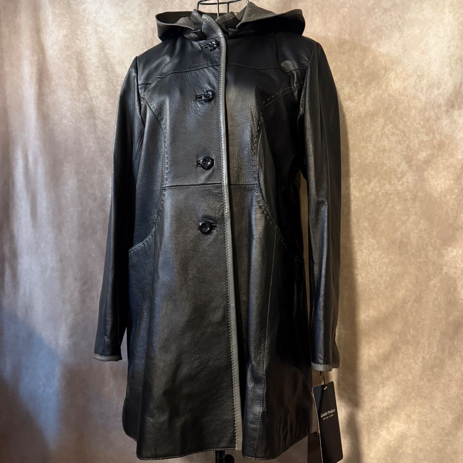 BALMAIN PARIS レザーロングコート サイズ9 M相当 ブラック 羊革