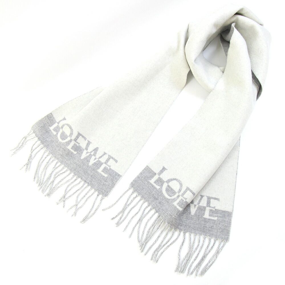 LOEWE ウールマフラー グレー アイボリー ロエベ マフラー アイボリー ライトグレー ウール90％ - メルカリ