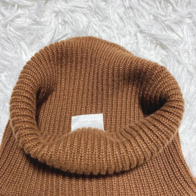 CELINE セリーヌ 半袖ニット タートルネック カシミヤ100% ブラウン