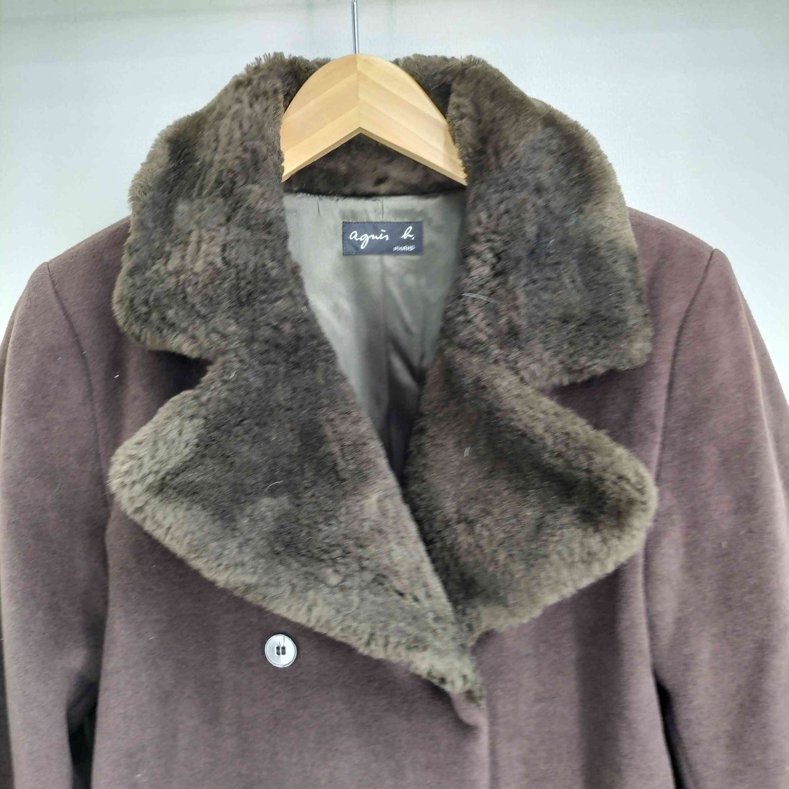 アニエスベー agnes b. PARIS アンゴラ混 ボア ウールコート 