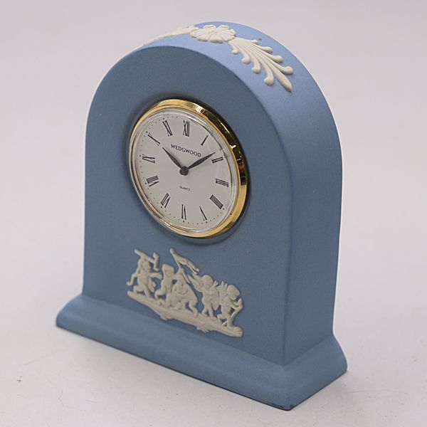 箱付 ウェッジウッド ジャスパー ペール ブルー マントルクロック QZ