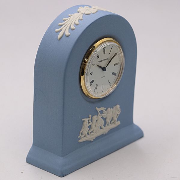 箱付 ウェッジウッド ジャスパー ペール ブルー マントルクロック QZ