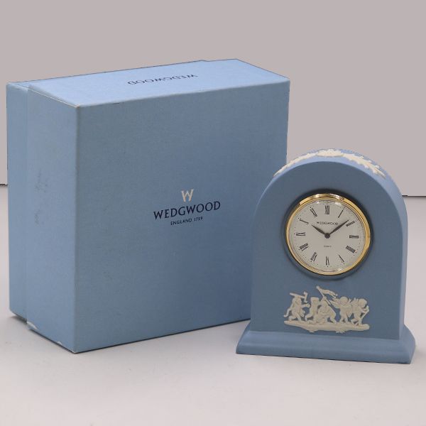 箱付 ウェッジウッド ジャスパー ペール ブルー マントルクロック QZ