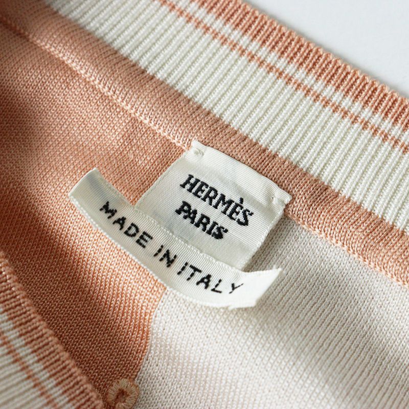 美品 2024SS エルメス HERMES 無秩序 フィネス インターシャ編み ショートスリーブシルクニット34//ベージュ 伊製【2400014670714】 美品 2024SS エルメス HERMES 無秩序 フィネス インターシャ編み