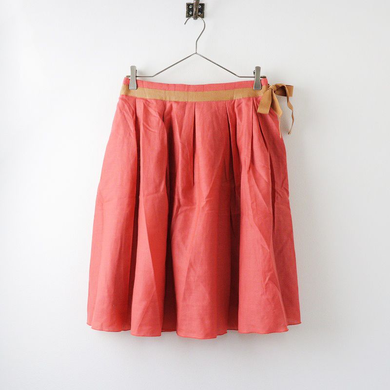 ハグオーワー HUG O WaR ウール混タックスカート/ピンク リボン フレア