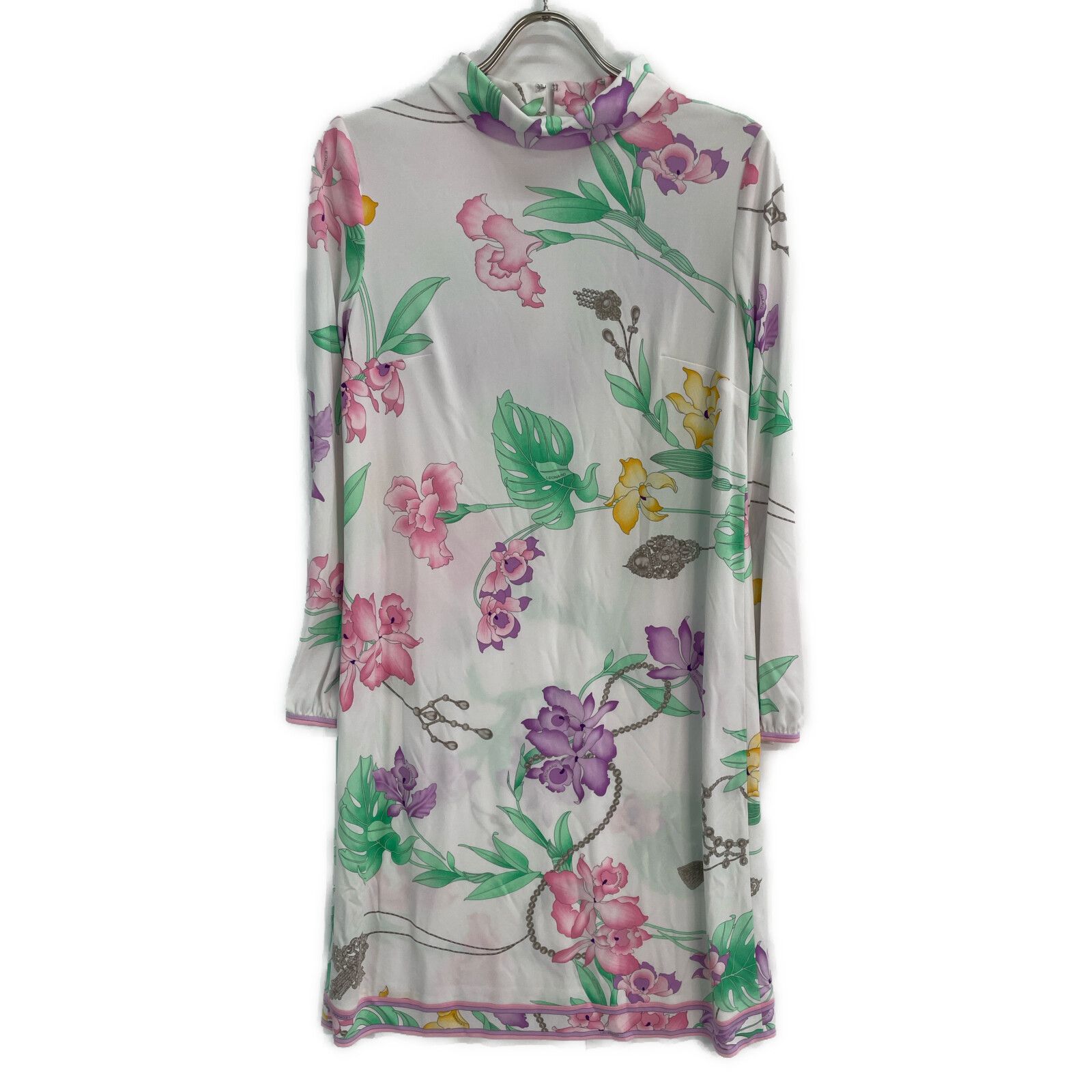 LEONARD レオナール 0190201 ホワイト カンカン素材 花柄 ハイネック