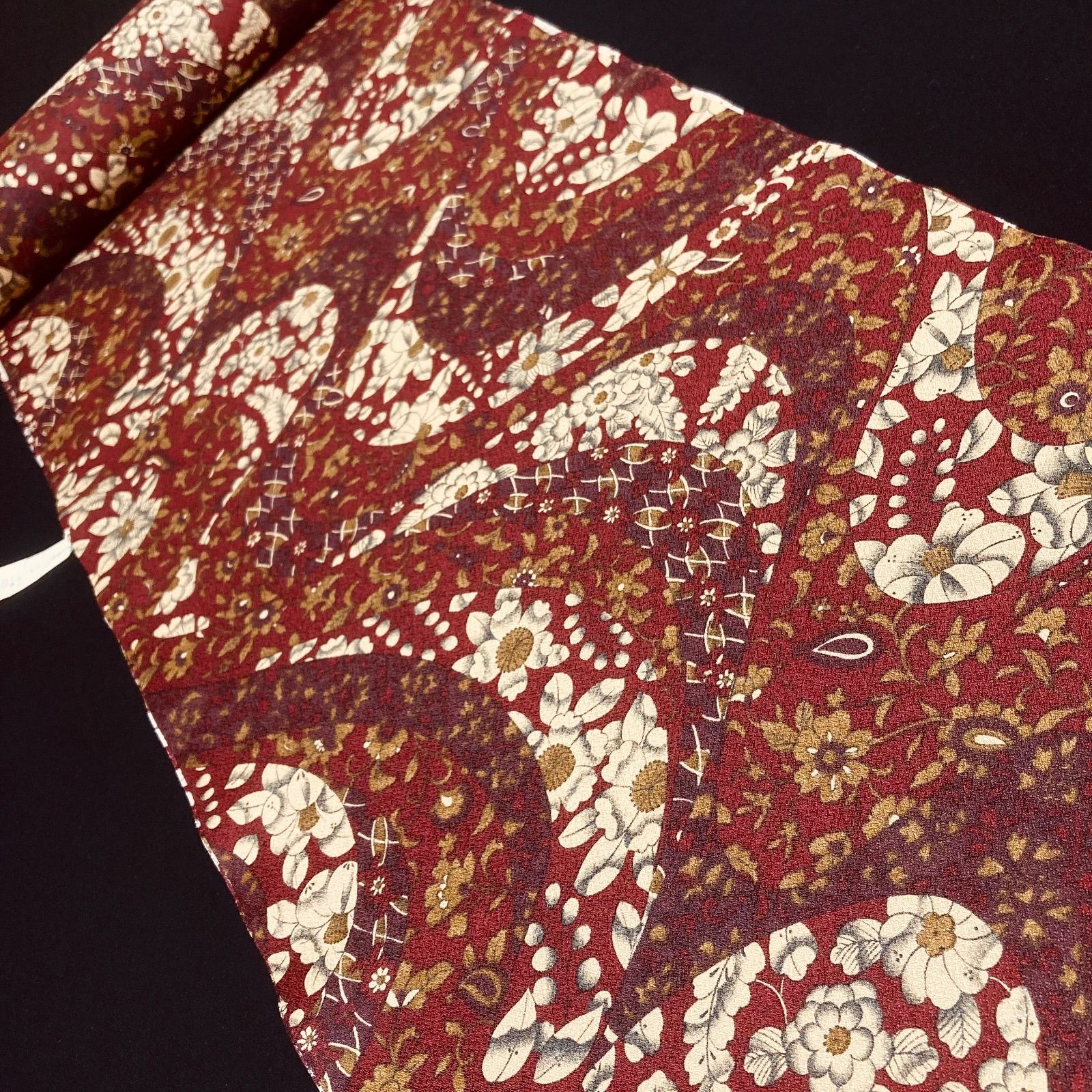 着物と帯オレンジ y206◾️割と綺麗なポリエステル化繊小紋着尺反物5点