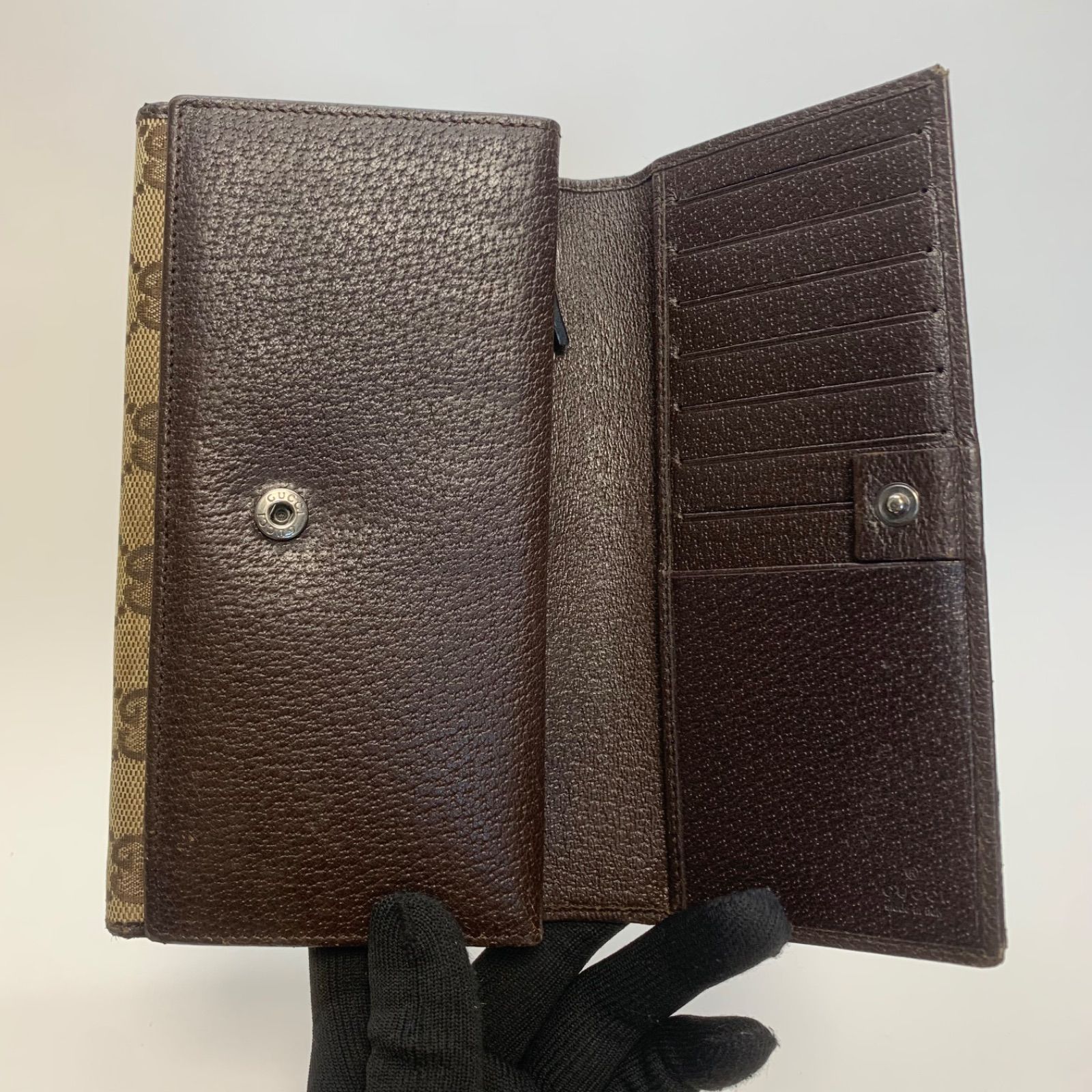 新品未使用　GUCCI グッチ　長財布　キャンバス　ダークブラウン 3207 GUCCI グッチ 長財布 キャンバス GG ダークブラウン フラップ