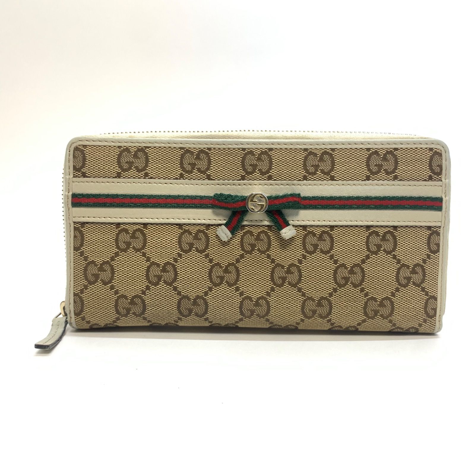 GUCCI グッチ GGキャンバス ラウンドファスナー 長財布 ベージュ系 