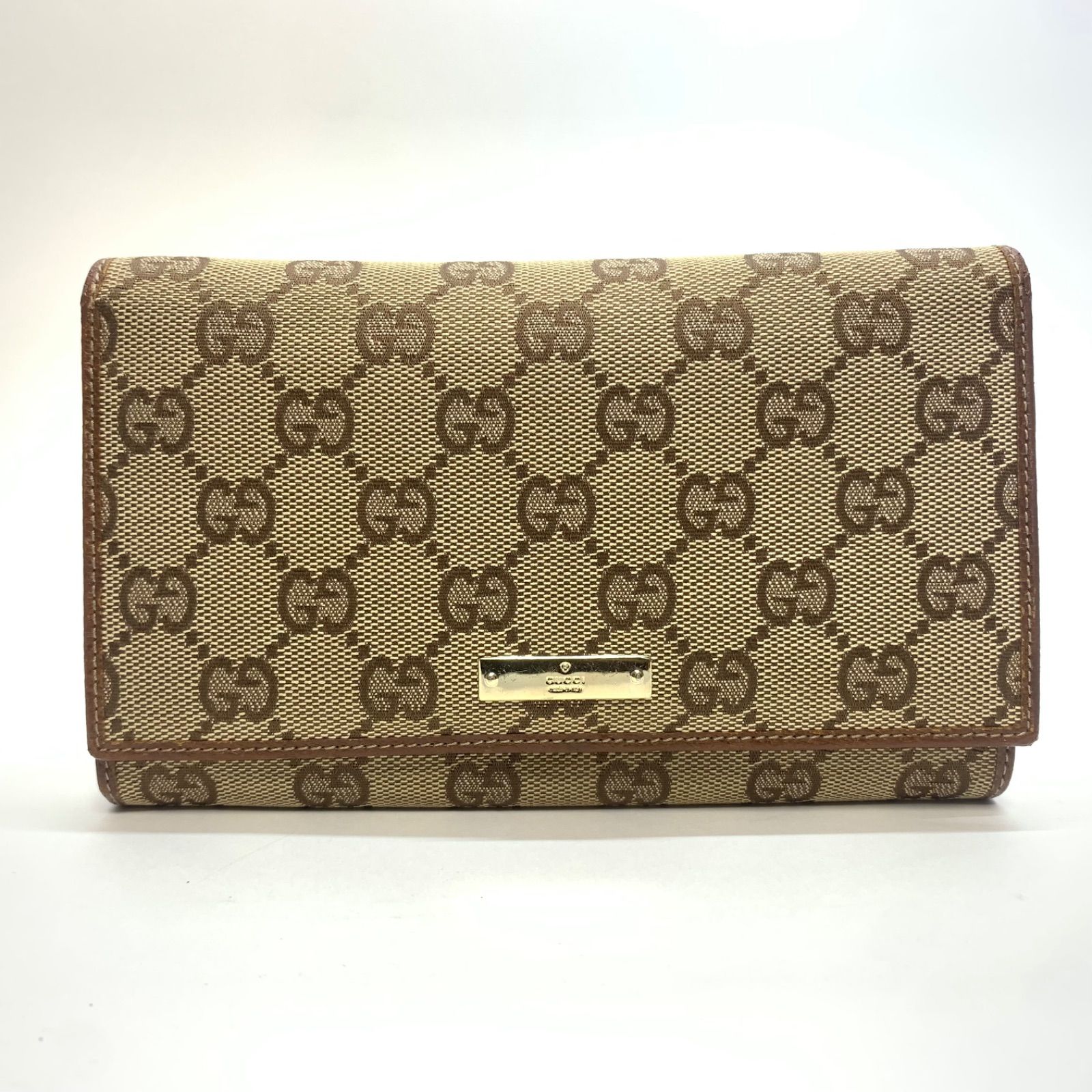 早い者勝ち　美品　GUCCI グッチ　長財布　二つ折り　キャンバス　茶色　GG GUCCI（グッチ） 二つ折り長財布 GGキャンバス/レザー ブラウン