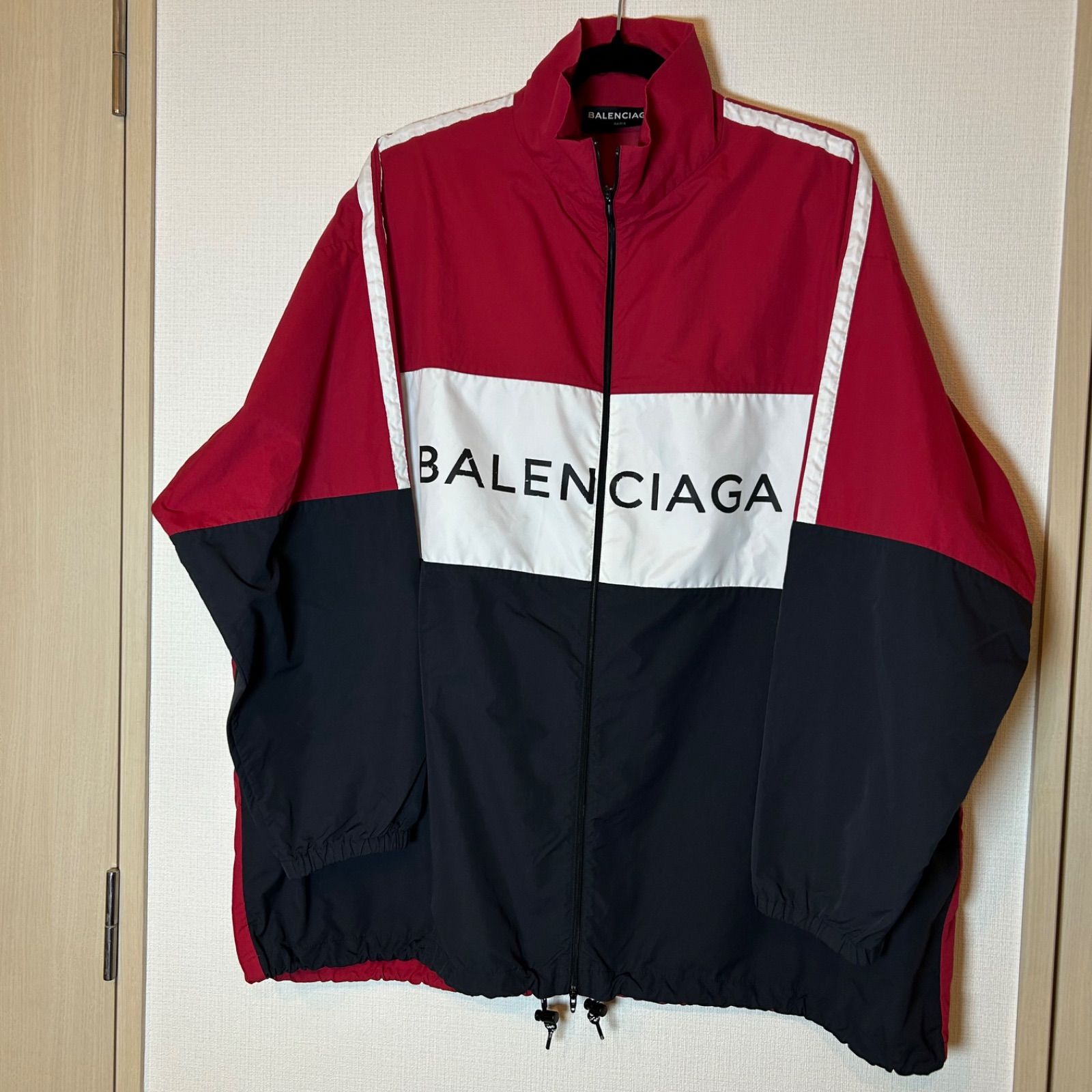 バレンシアガ BALENCIAGAロゴ ナイロン トラック ジャケット 38 赤 白