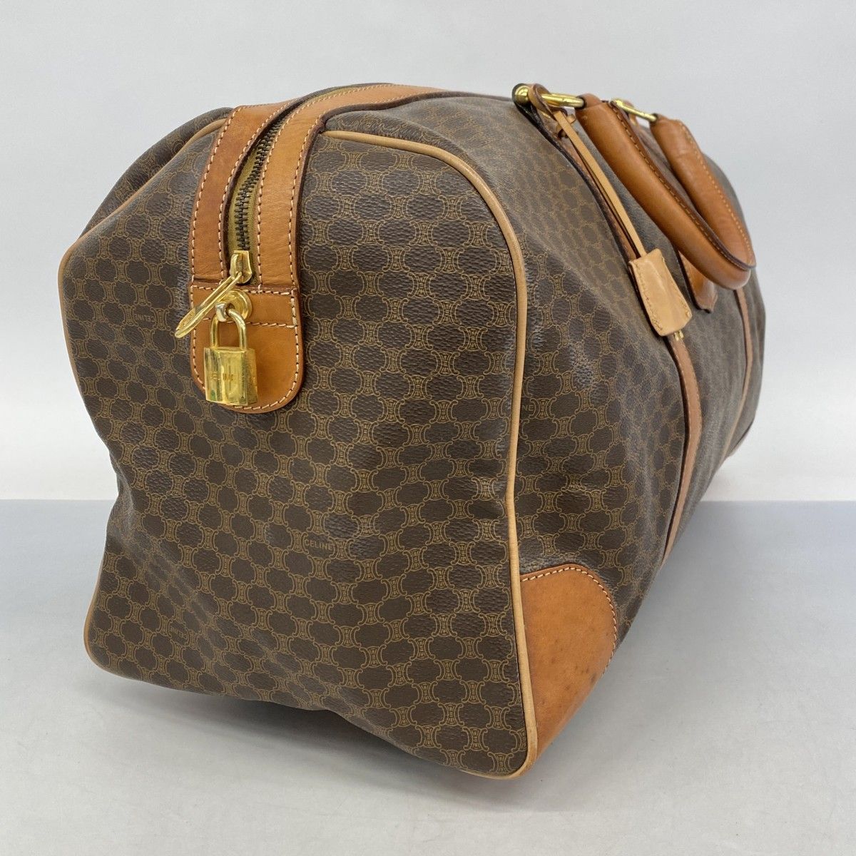 様 【CELINE】ボストンバッグ マカダム柄 ゴールド金具 ブラウン セ