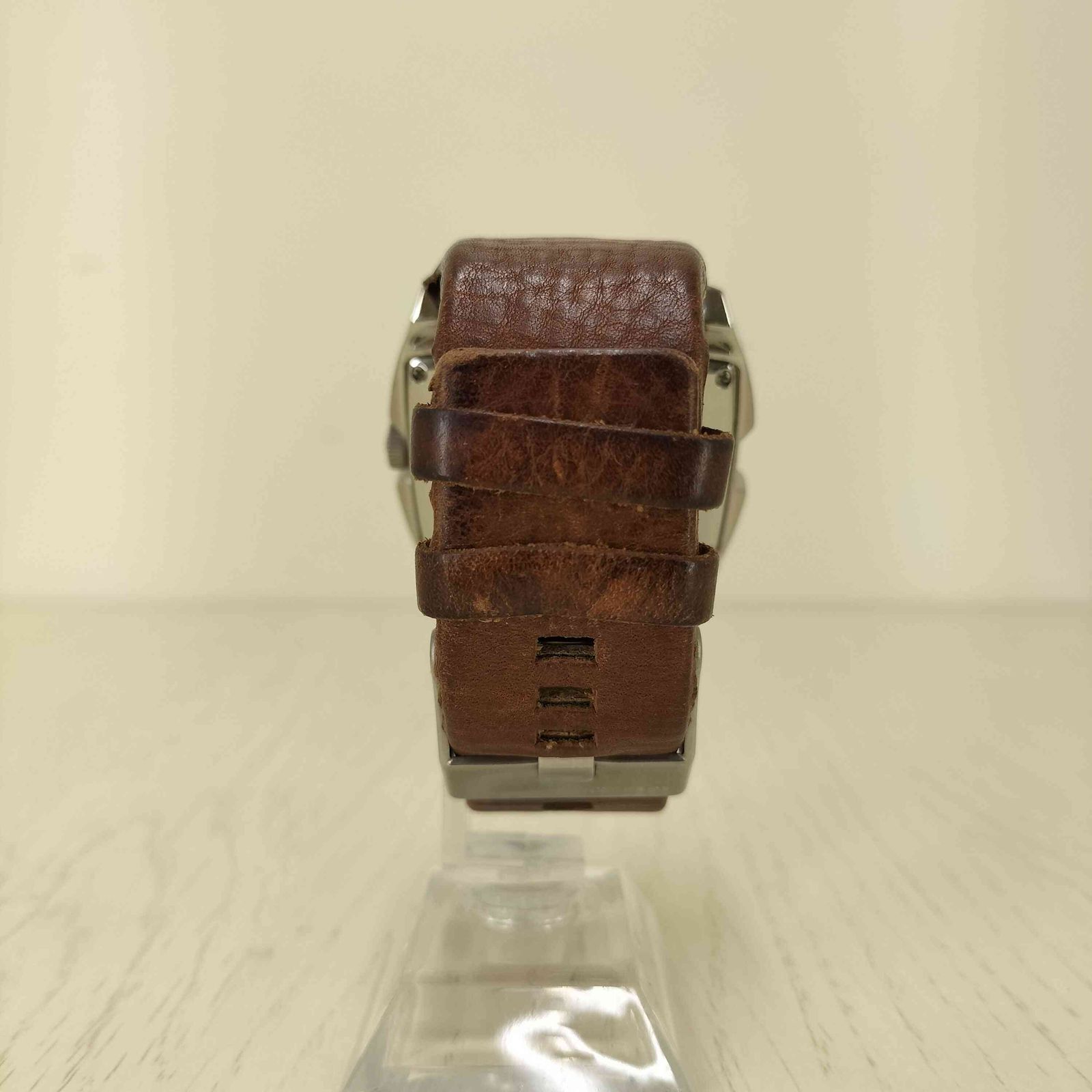 ディーゼル DIESEL レザー スクエア 腕時計 メンズ 表記無 稼働 美品 