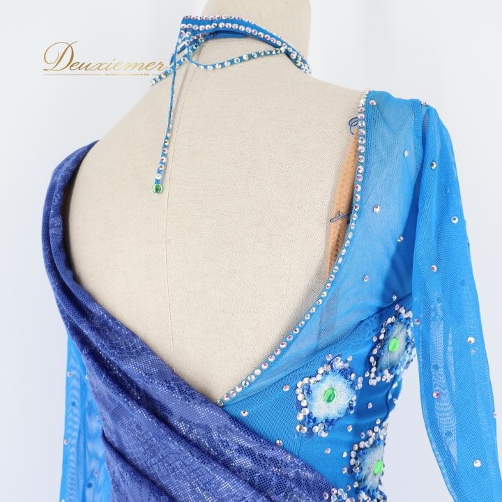 社交ダンス 衣装 白樺ドレス ラテン ドレス ワンピース 青 デモ 競技