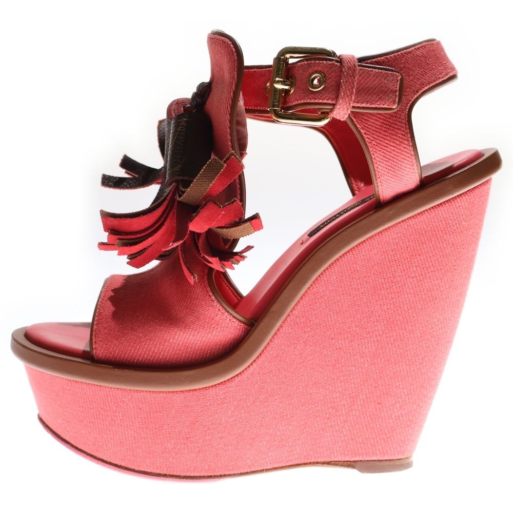 LOUIS VUITTON (ルイヴィトン) モノグラム スエード フリンジ ウェッジ