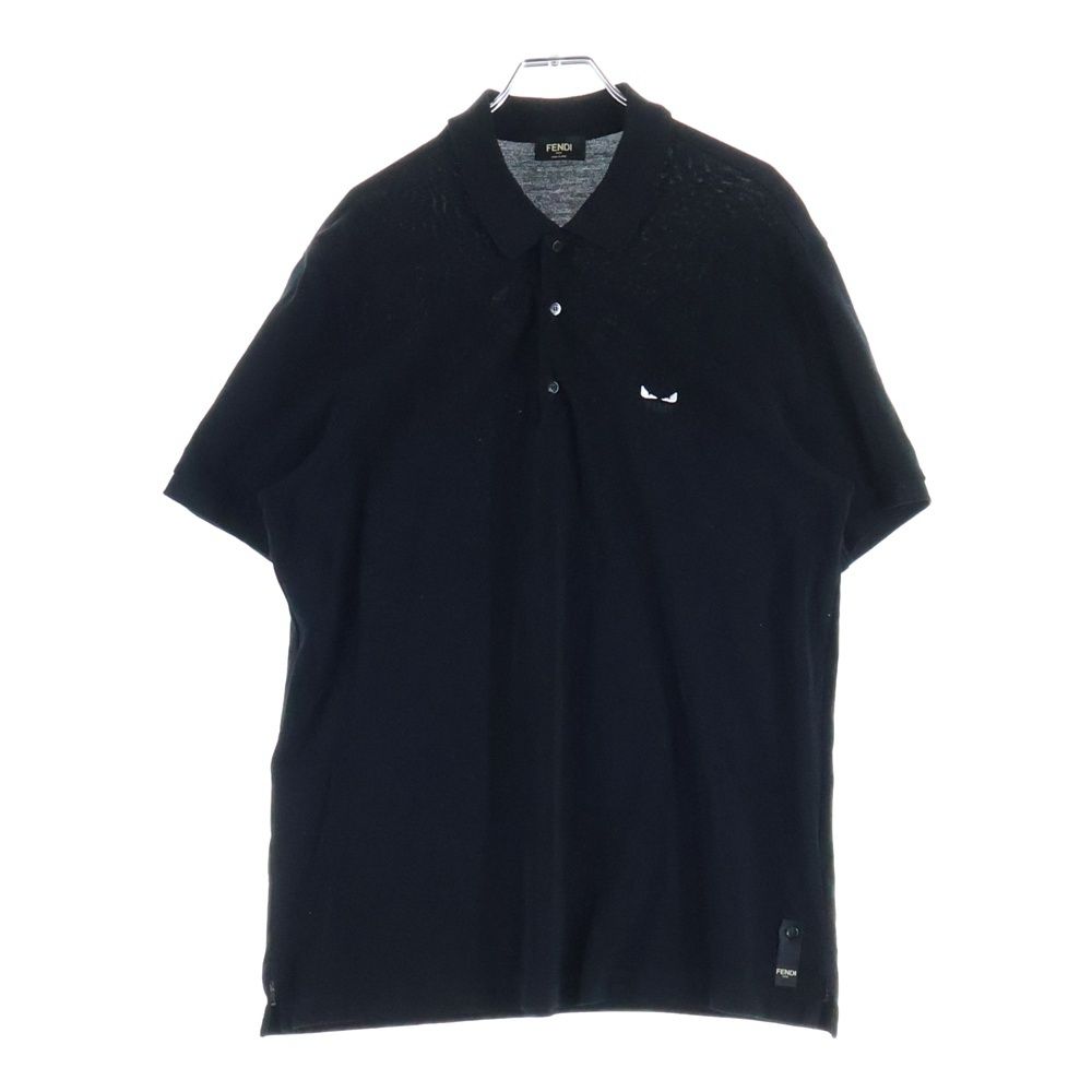 FENDI (フェンディ) モンスター刺繍 鹿の子 半袖ポロシャツ ブラック
