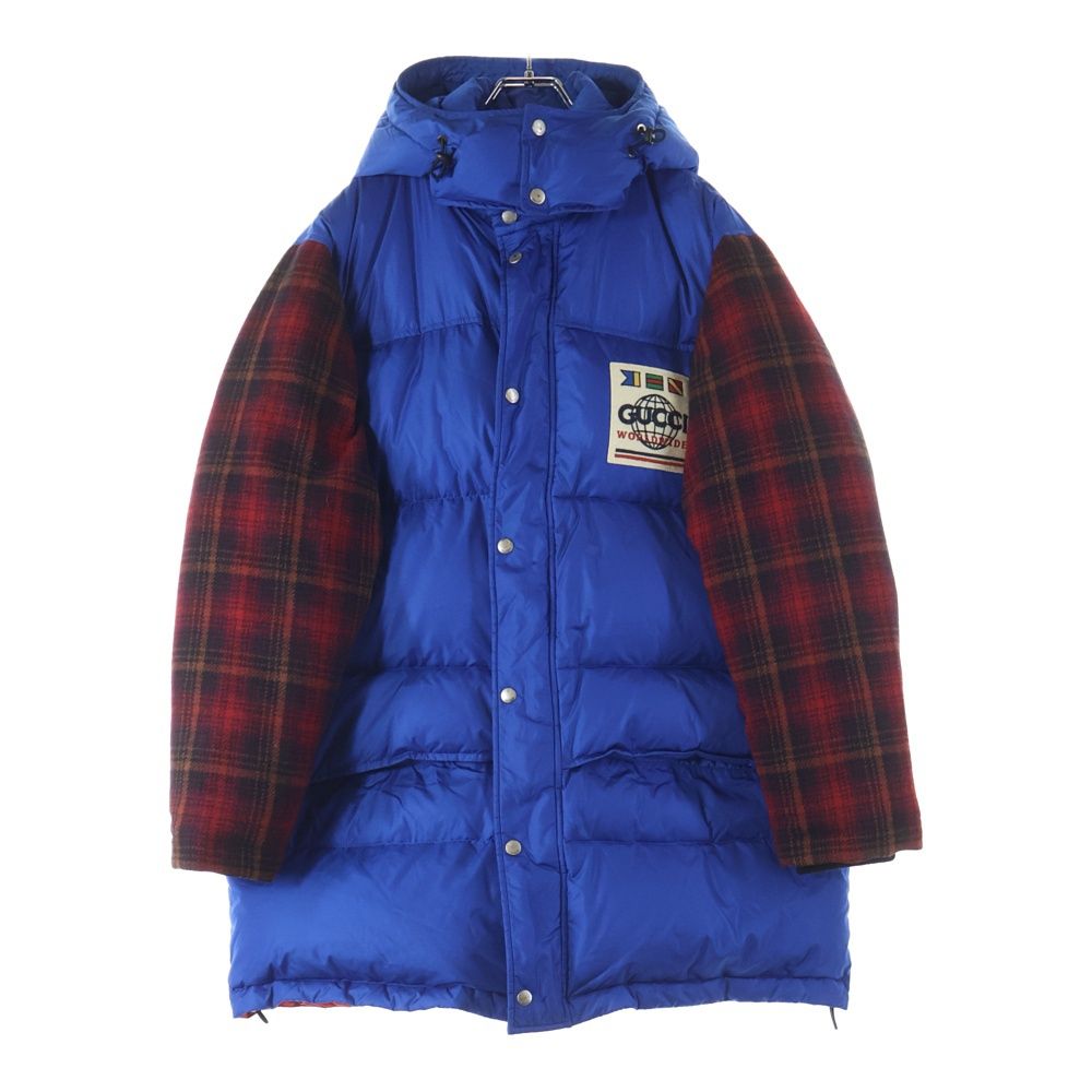 GUCCI (グッチ) ワッペンロゴ チェック柄 ウール切り替え フーデッド