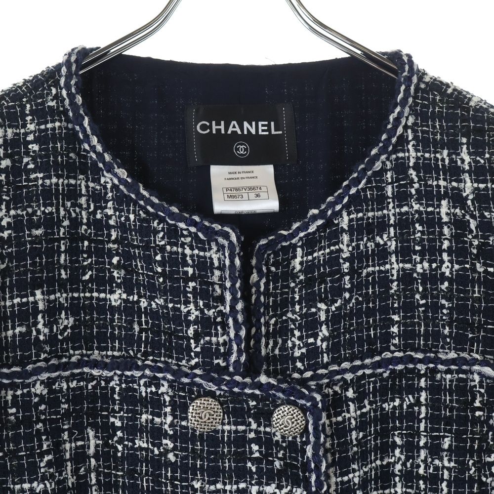 シャネルブラック ダブルブレスト ジャケット CHANEL (シャネル) ココマークボタン ナイロン混 コットン ツイード