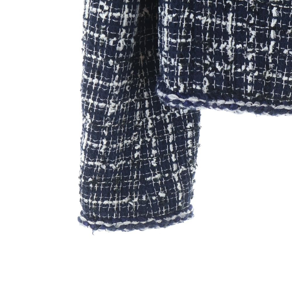 CHANEL 青白ツイード ダブルブレストジャケット　36 ココボタン CHANEL 青白ツイード ダブルブレストジャケット 36 ココボタン