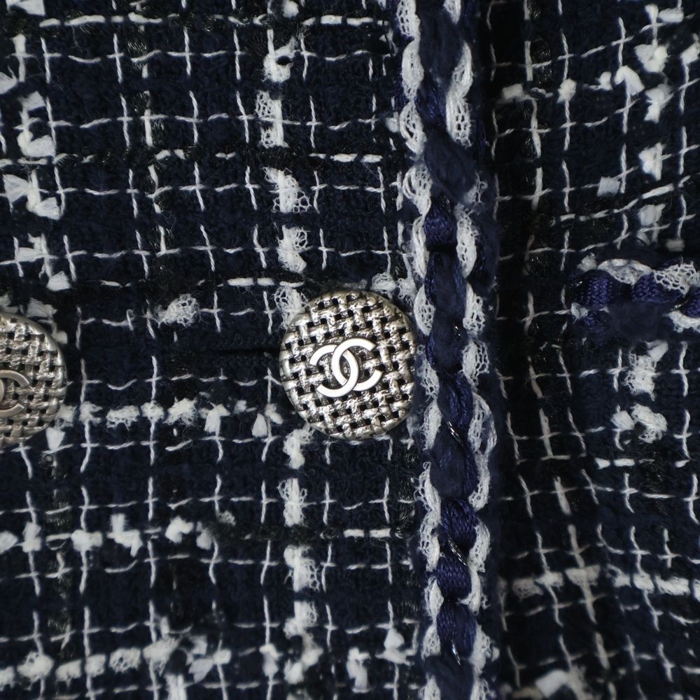 CHANEL (シャネル) ココマークボタン ナイロン混 コットン ツイード