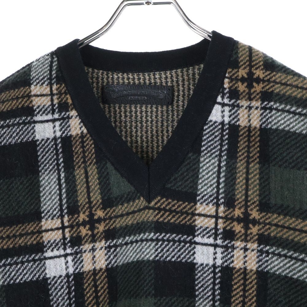 CHROME HEARTS (クロムハーツ) BIG CITY チェック柄Vネックニット