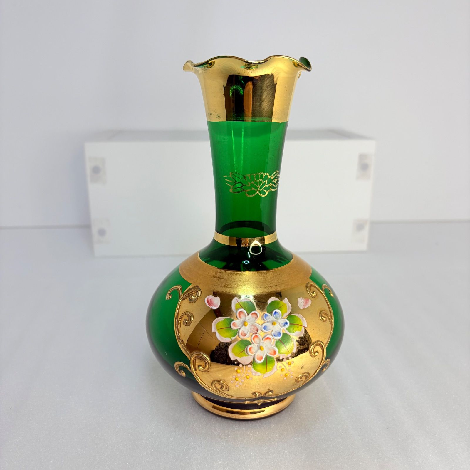 ベネチアングラス レトロ一輪挿し フラワーベース グリーンガラス花瓶