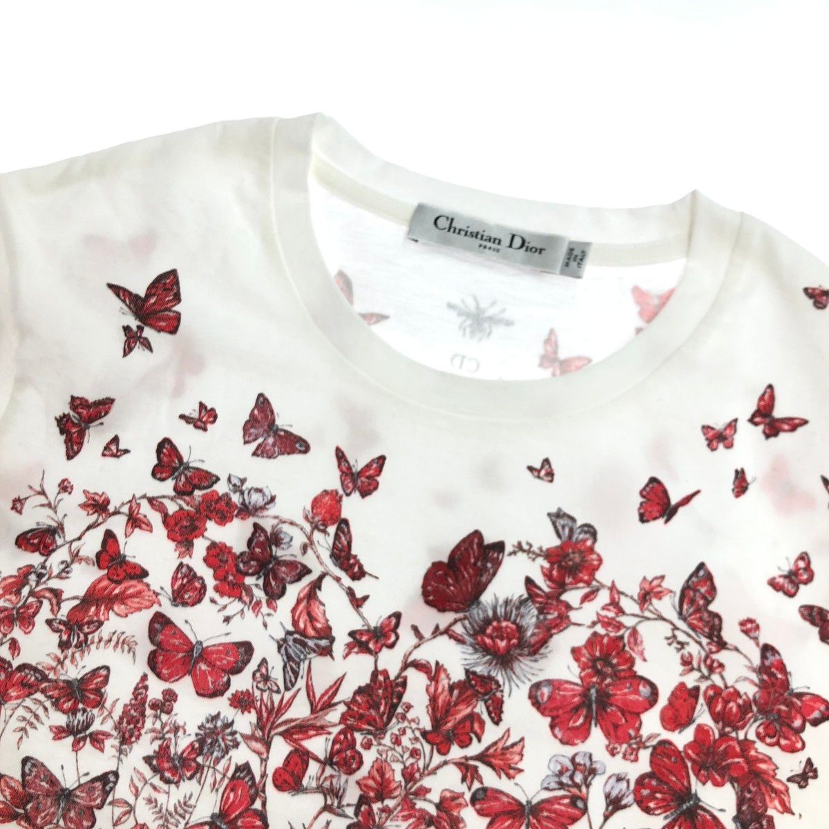 Christian Dior クリスチャンディオール バタフライ 半袖カットソー サイズ:XS Tシャツ/蝶 413T09A4524   ホワイト レディース / 240001178729 Christian Dior クリスチャンディオール バタフライ 半袖カットソー