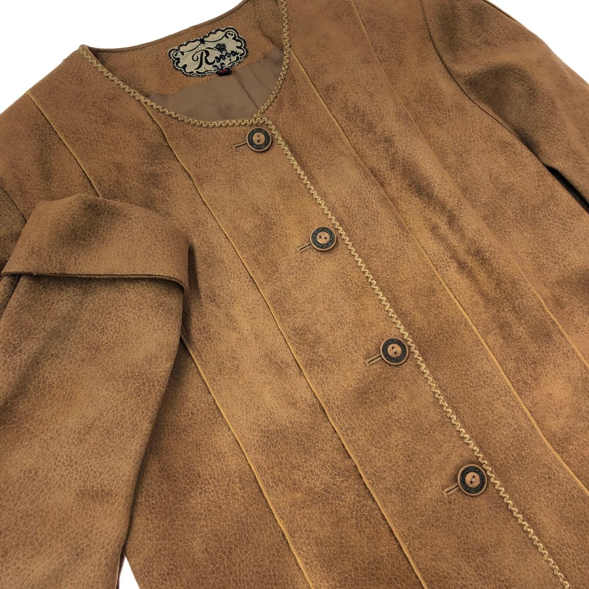 【中古】インポートロッサ ROSSA ジャケット ブレザー テーラードジャケット 装飾ボタン L 44 ブラウンベージュ import Rossa インポートロッサ ノーカラージャケット サイズ:44