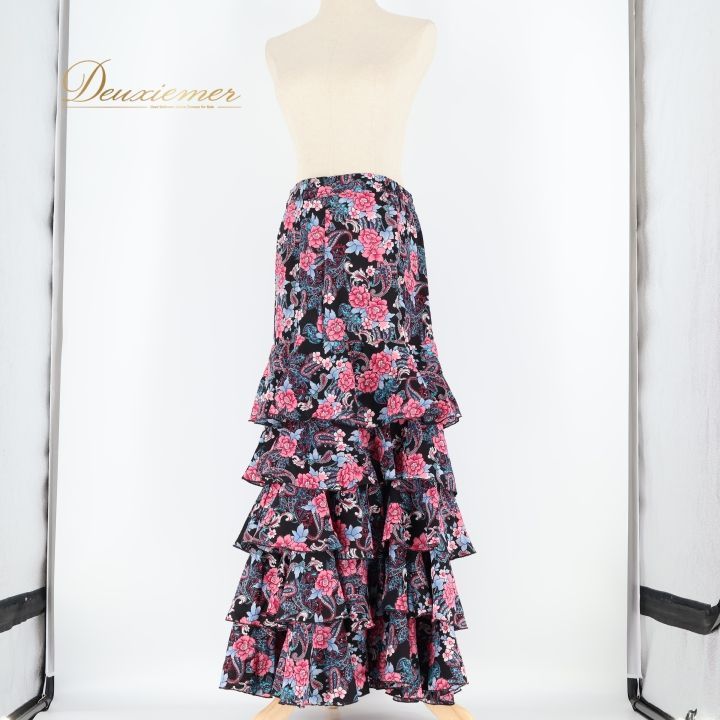 【美品 フラメンコ衣装】ブラック ファルダ スカート 黒 ピンク ボランテ 美品 フラメンコ衣装】ブラック ファルダ ボランテ スカート フリル 赤