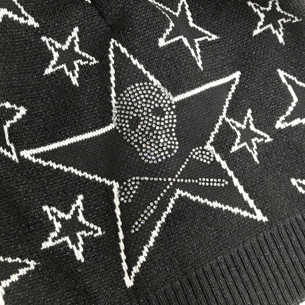 MARK&LONA マークアンドロナ ウール混 ニット帽 ラインストーン 星柄