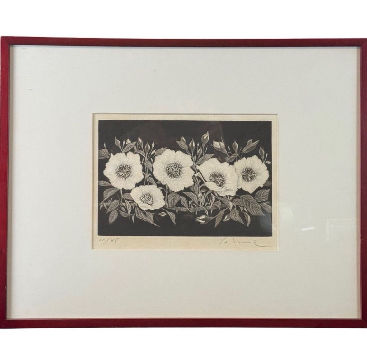 井上篤「薔薇」銅版画 4号 愛媛県出身 個展多数 現代日本美術展同