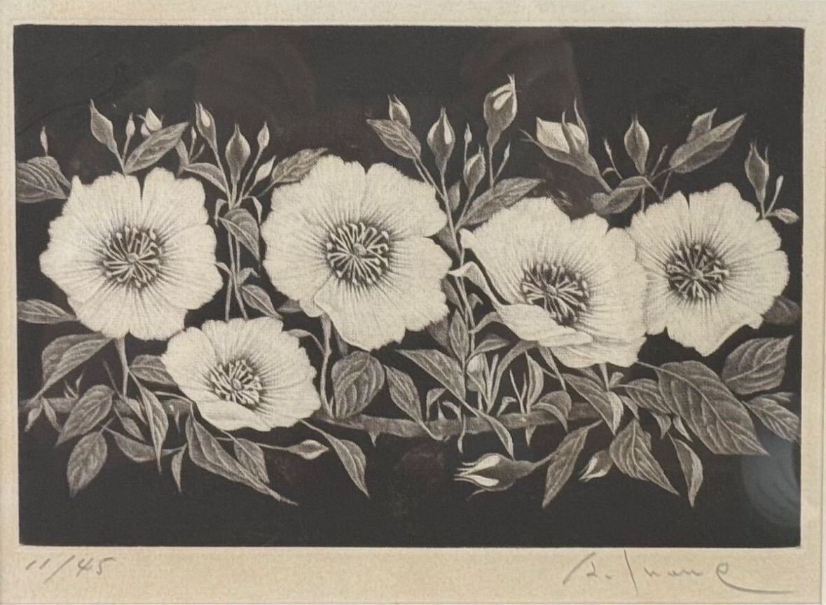 井上篤「薔薇」銅版画 4号 愛媛県出身 個展多数 現代日本美術展同