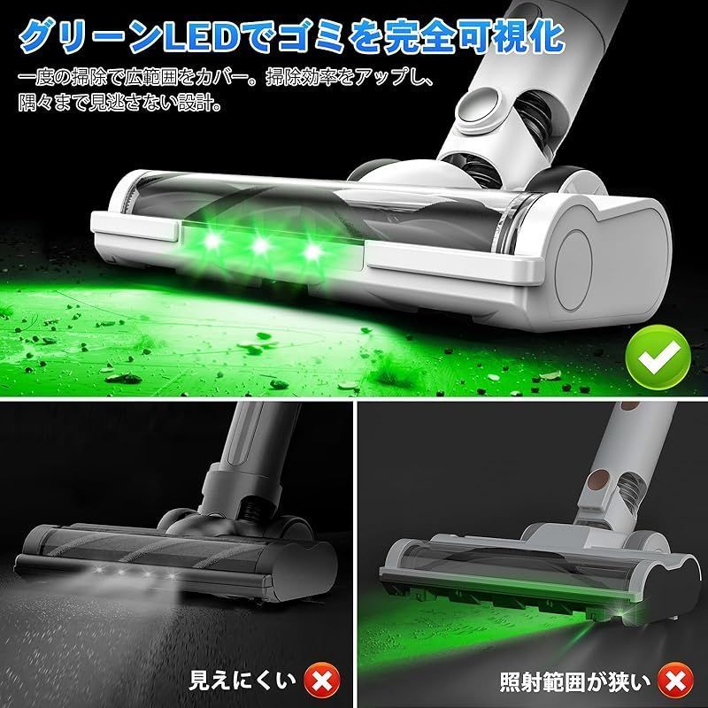 コードレス掃除機 50kPa超吸引力 LEDライト搭載 軽量 静音 新品 未使用 掃除機 コードレス【8月新登場！業界革新！50Kpa超強力吸引＆60分連続