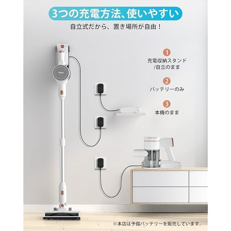 掃除機 コードレス 【2025革新版!業界初グリーンLEDライト搭載】自立式