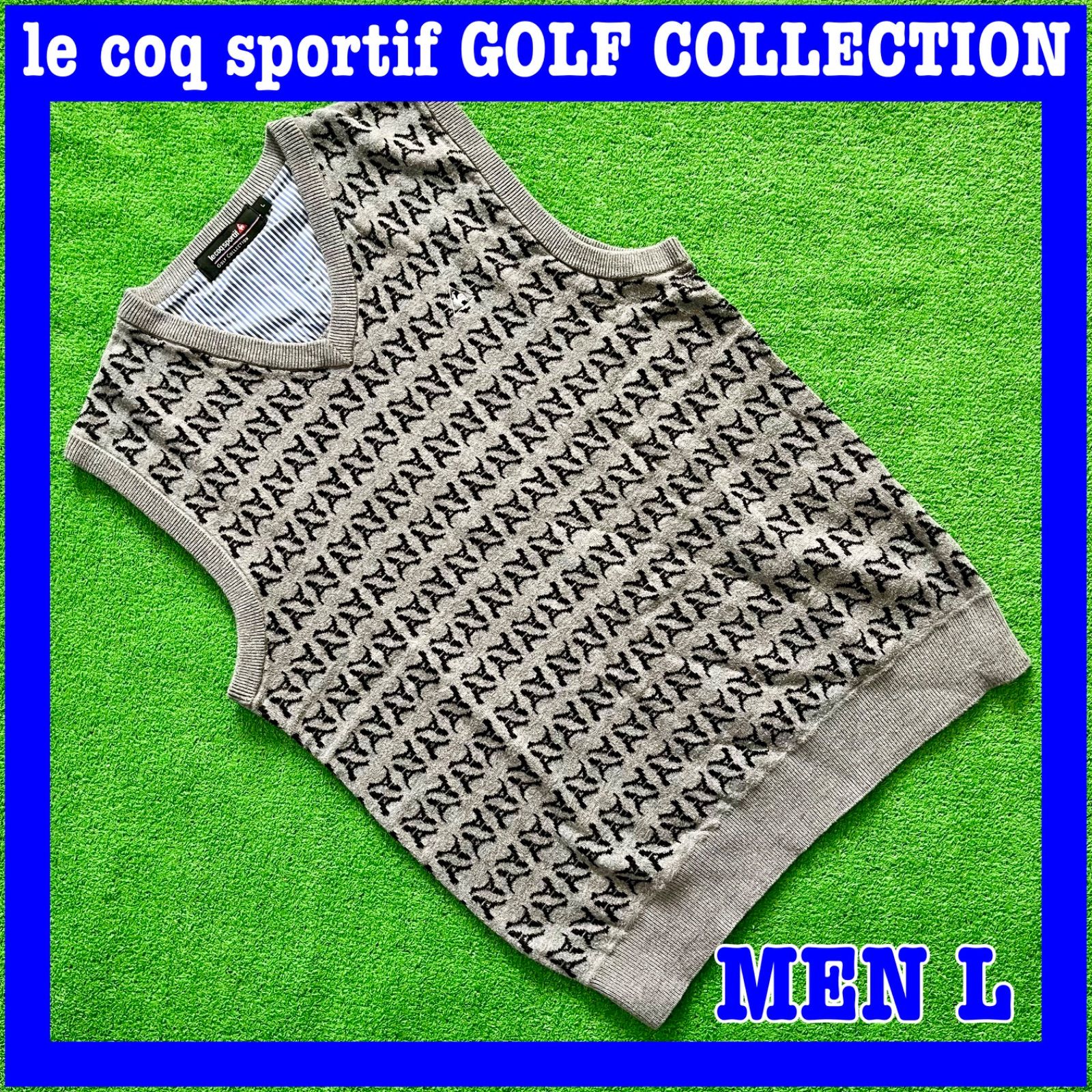 le coq GOLF ルコックスポルティフゴルフ ロゴ刺繍 総柄 Vネック 