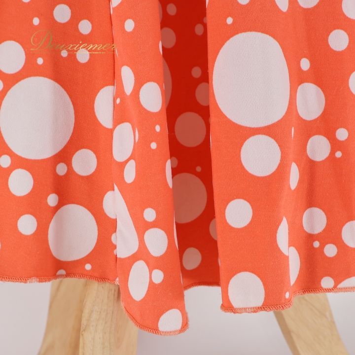 フラメンコ 衣装 ファルダ スカート サーモンピンク 水玉 ドット 伸縮