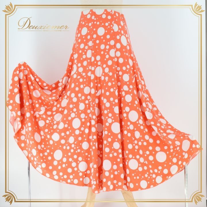 フラメンコ 衣装 ファルダ スカート サーモンピンク 水玉 ドット 伸縮