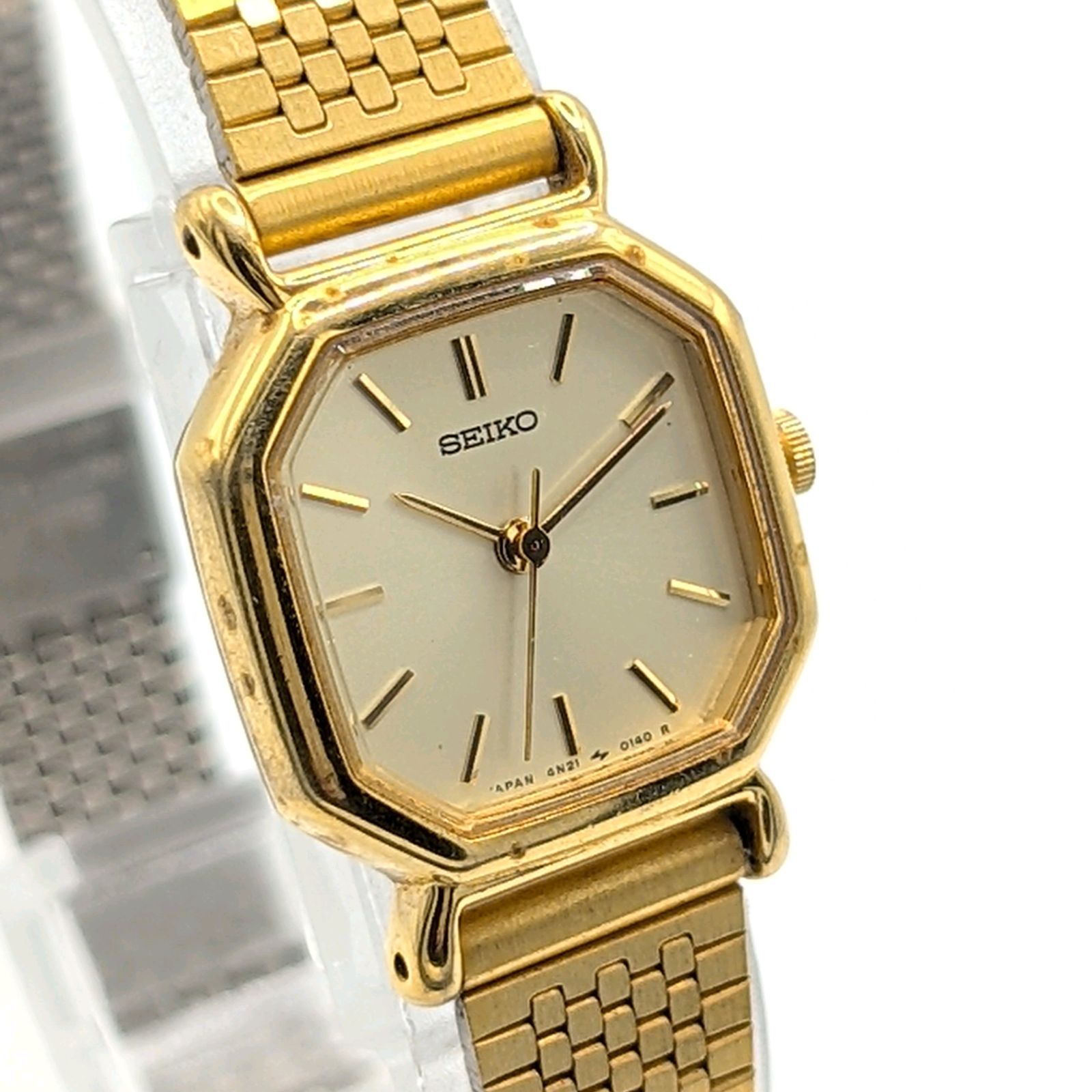 SEIKO 4N21-5022 Watch Quartz Ladies Octagon Gold Working セイコー