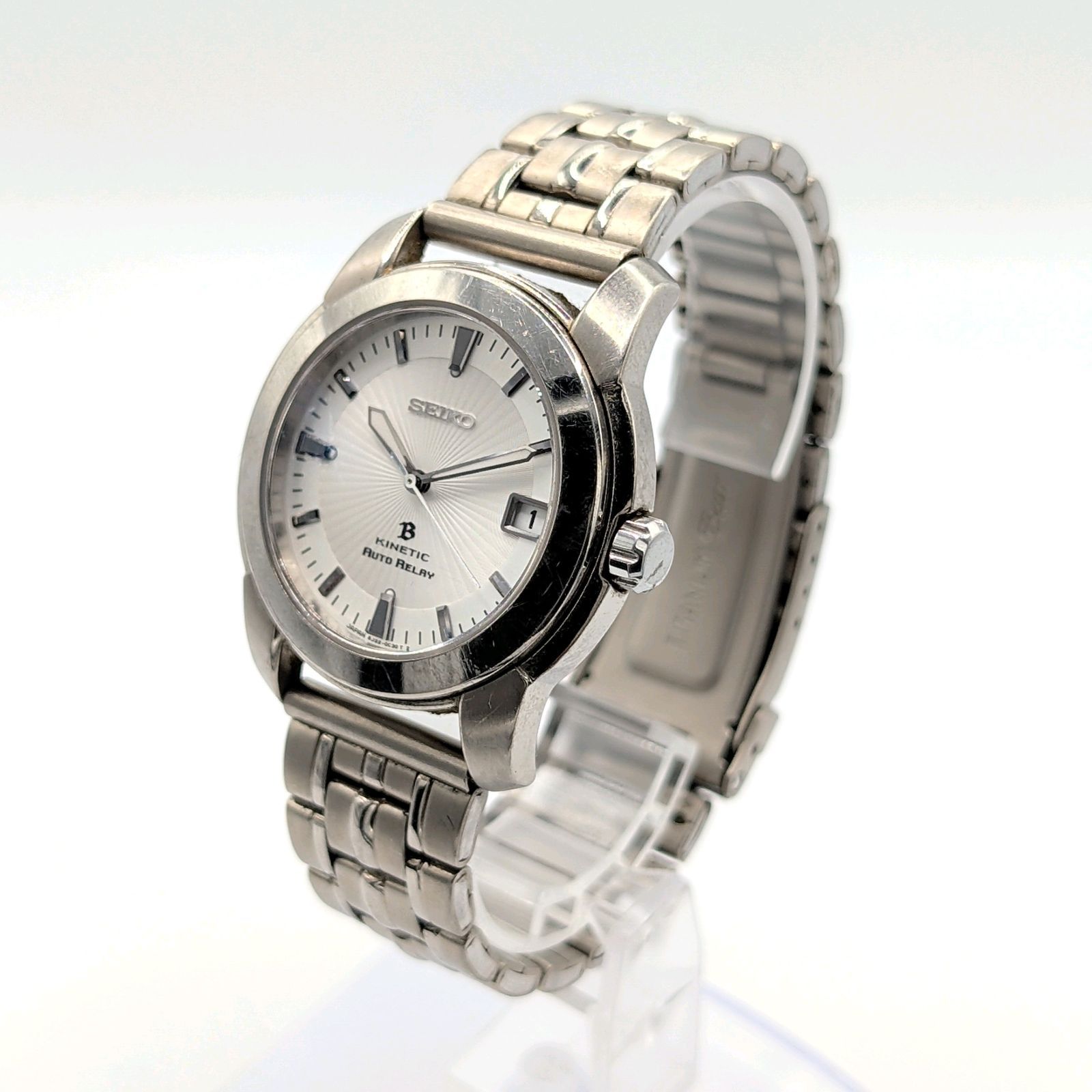  SEIKO Kinetic Quartz 5 J 22 0 D 40 Watch Men s Round Silver White dial Date Working セイコー キネティック 時計 クオーツ メンズ ラウンド シルバー 白文字盤 デイト 稼働品 腕時計(クォーツ) 腕時計(アナログ)