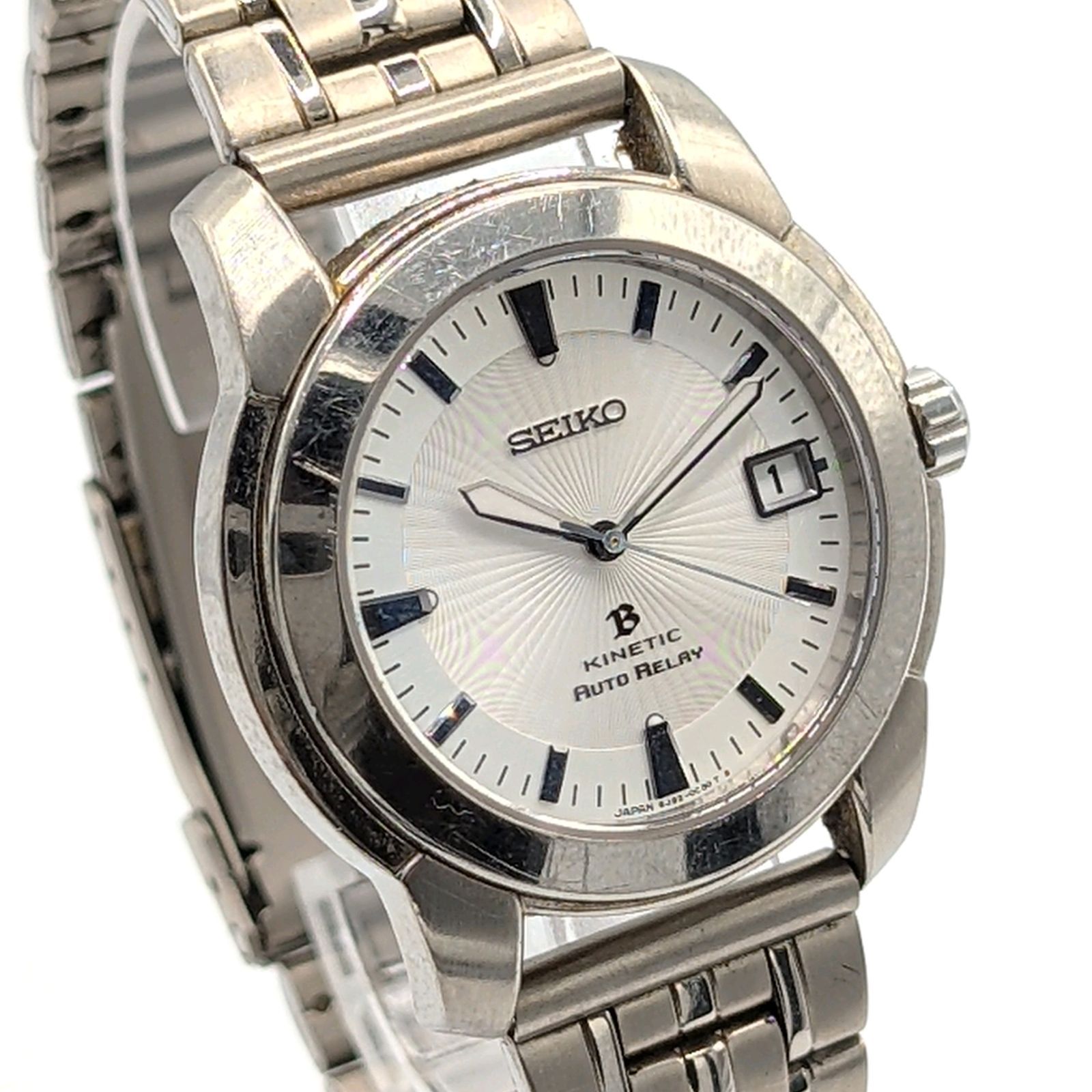 SEIKO Kinetic Quartz 5 J 22 0 D 40 Watch Men s Round Silver White dial Date Working セイコー キネティック 時計 クオーツ メンズ ラウンド シルバー 白文字盤 デイト 稼働品