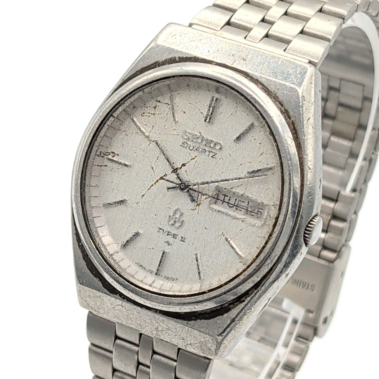 SEIKO TYPE Ⅱ7123 8010 Quartz Watch Men s Round Silver Day Date Not Working セイコー タイプ2 時計 クオーツ メンズ ラウンド シルバー デイデイト 不動品