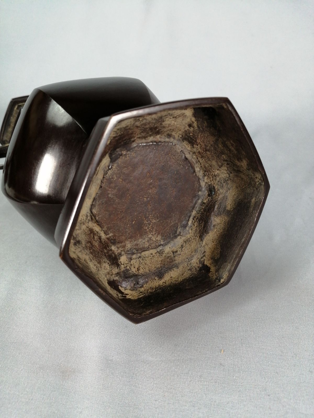 古銅写六角耳付花入 花入233