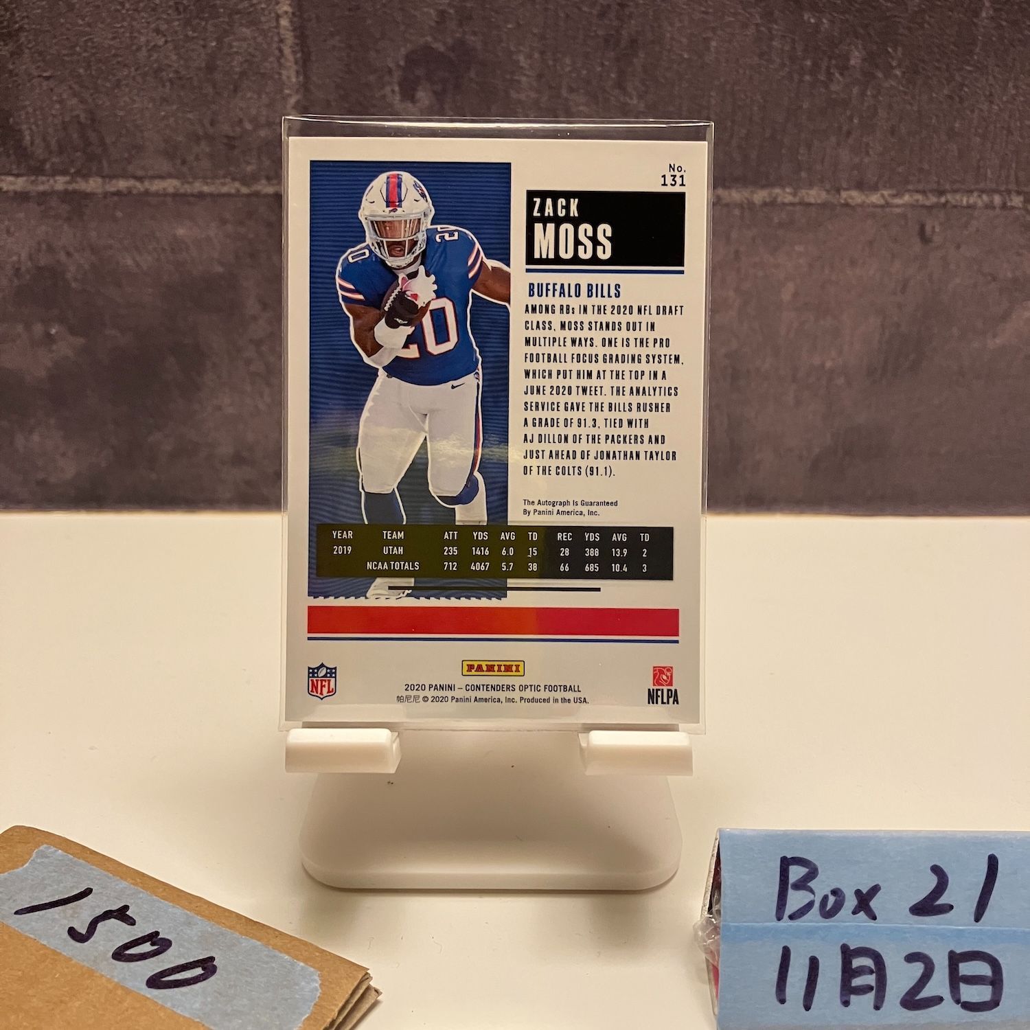 2020 Panini Contenders Optic Zack Moss 直筆サインカード Buffalo
