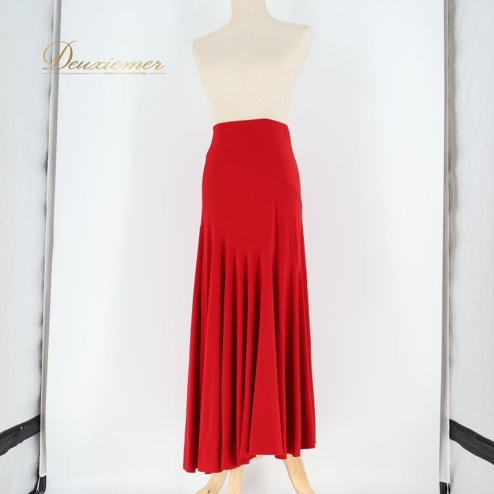 フラメンコ 衣装 ファルダ スカート 赤 無地 薄い 軽い ストレッチ