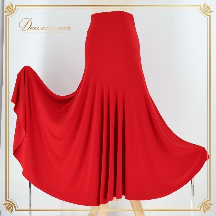 フラメンコ 衣装 ファルダ スカート 赤 無地 薄い 軽い ストレッチ